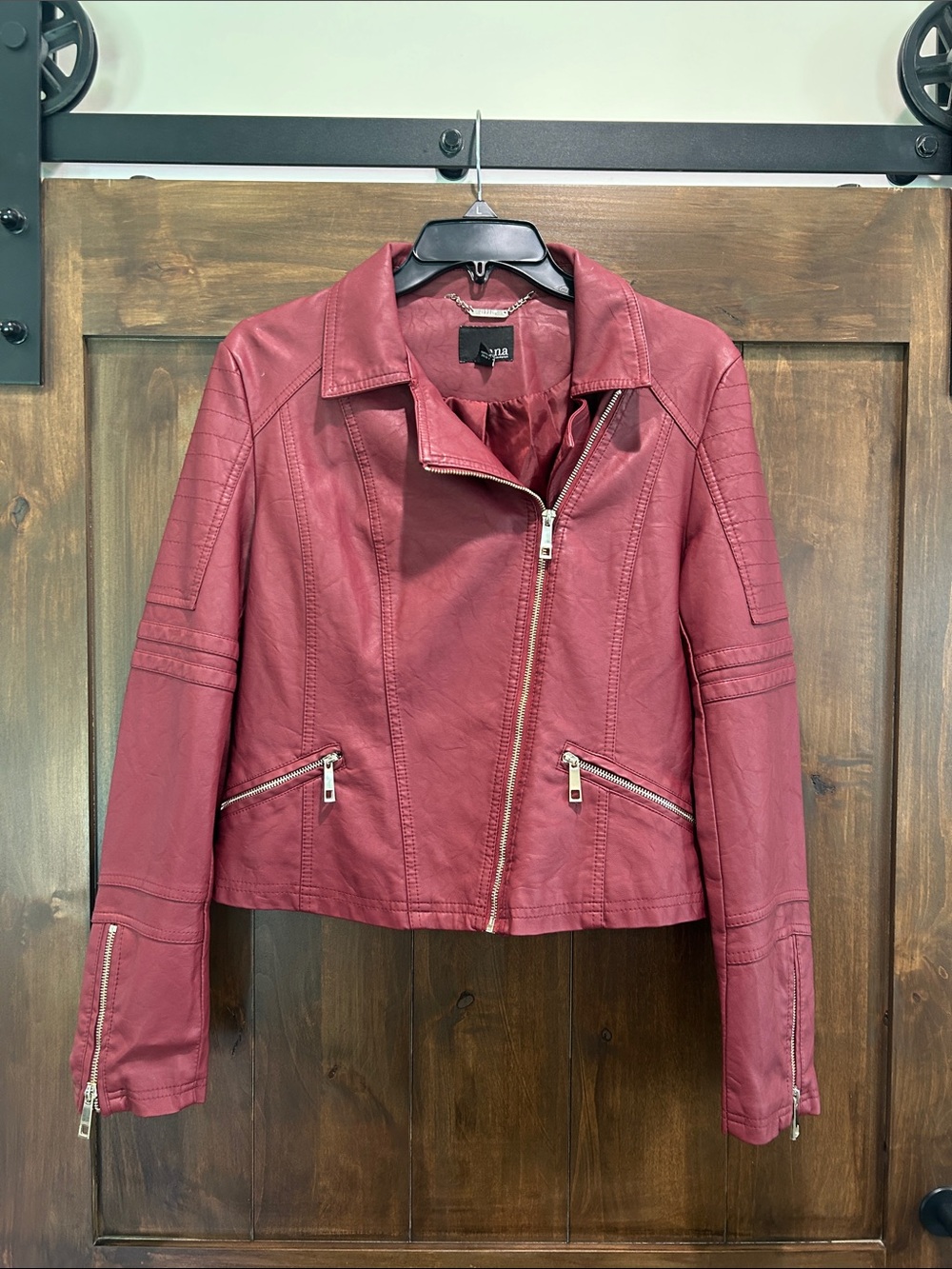 a.n.a Faux Leather Moto Jacket - Berry